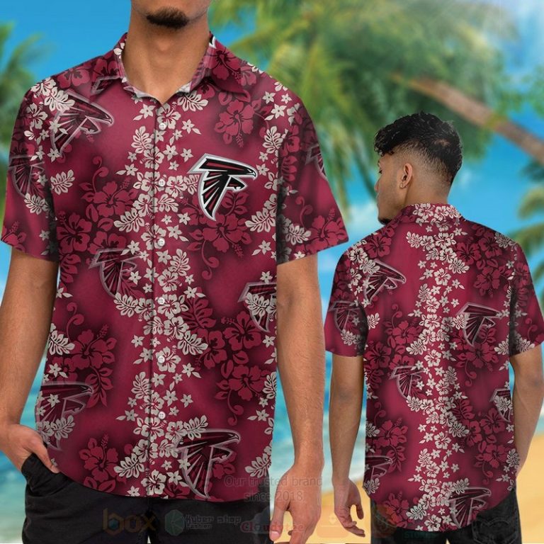 NFL Atlanta Falcons Dark Red Hibiscus Flower Hawaiian Shirt Short