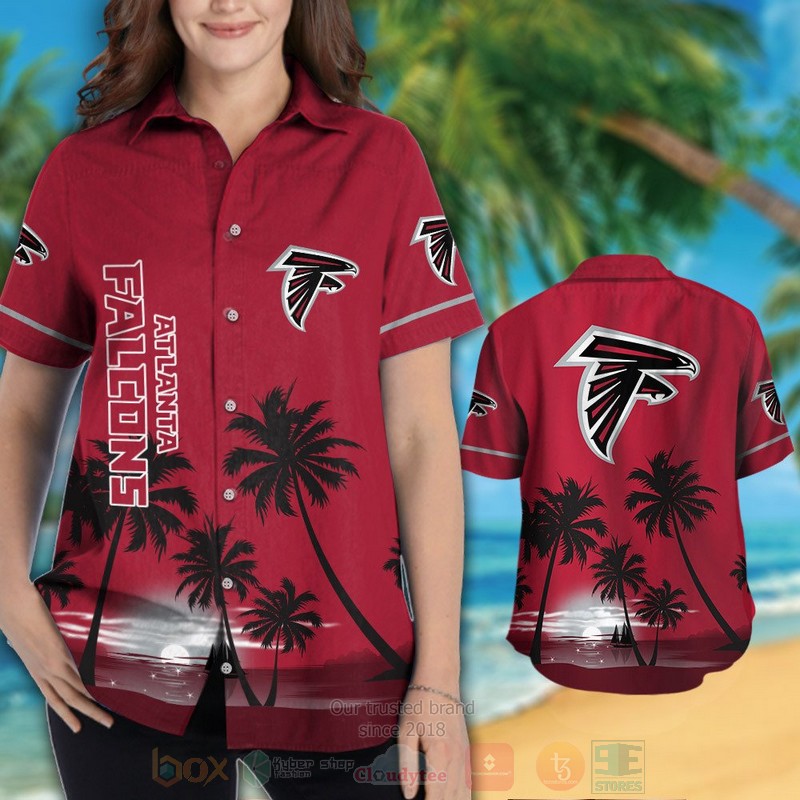 NFL Atlanta Falcons Full Drak Red Hawaiian Shirt Short 1 2