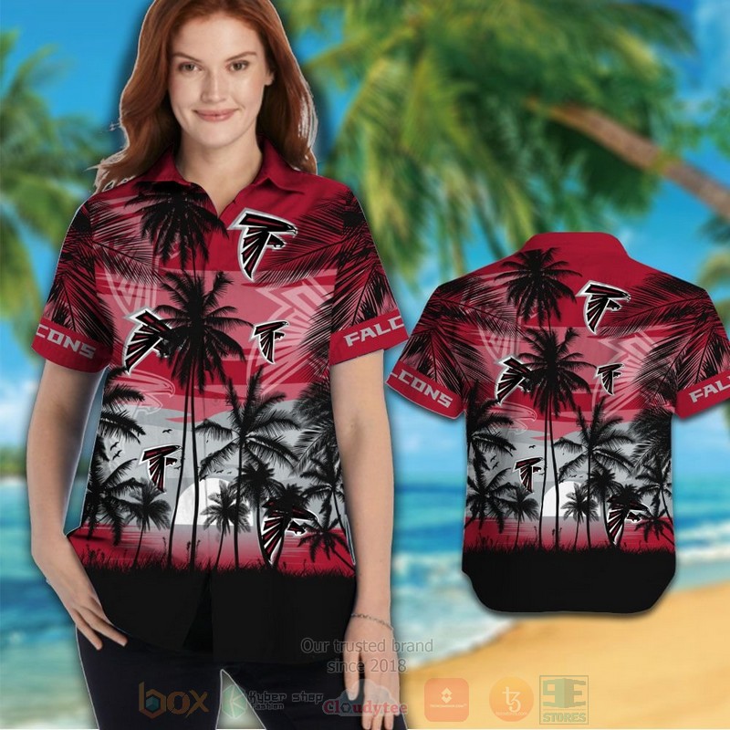 NFL Atlanta Falcons Grey Black Hawaiian Shirt Short 1 2