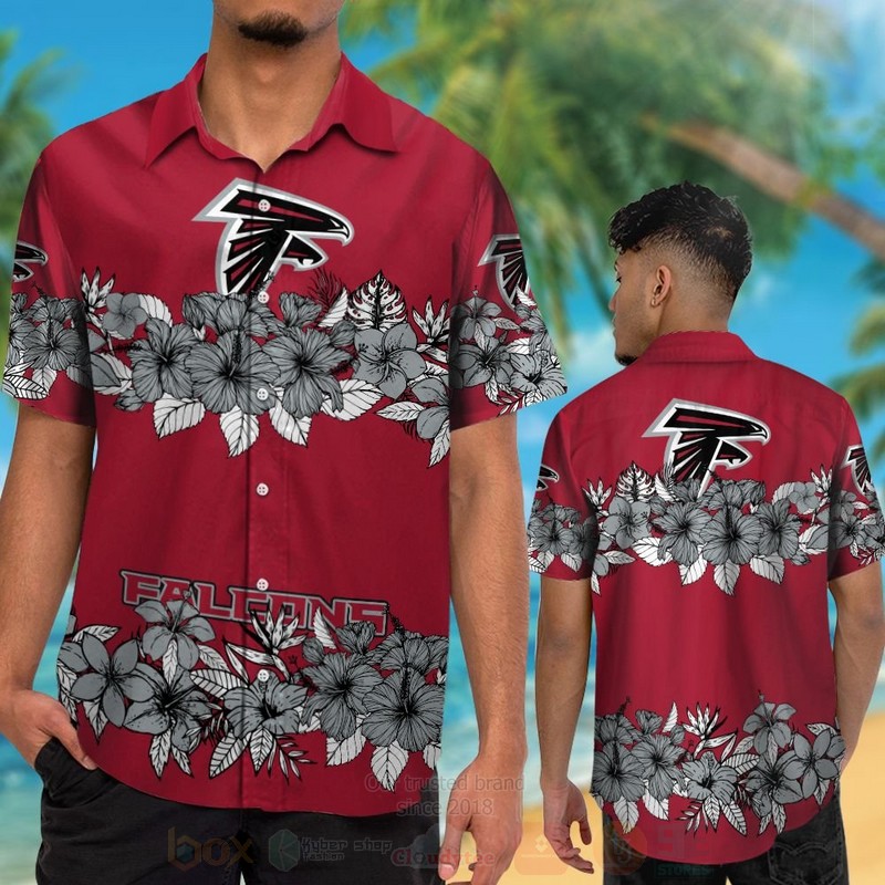 NFL Atlanta Falcons Grey Hibiscus Flower Hawaiian Shirt Short