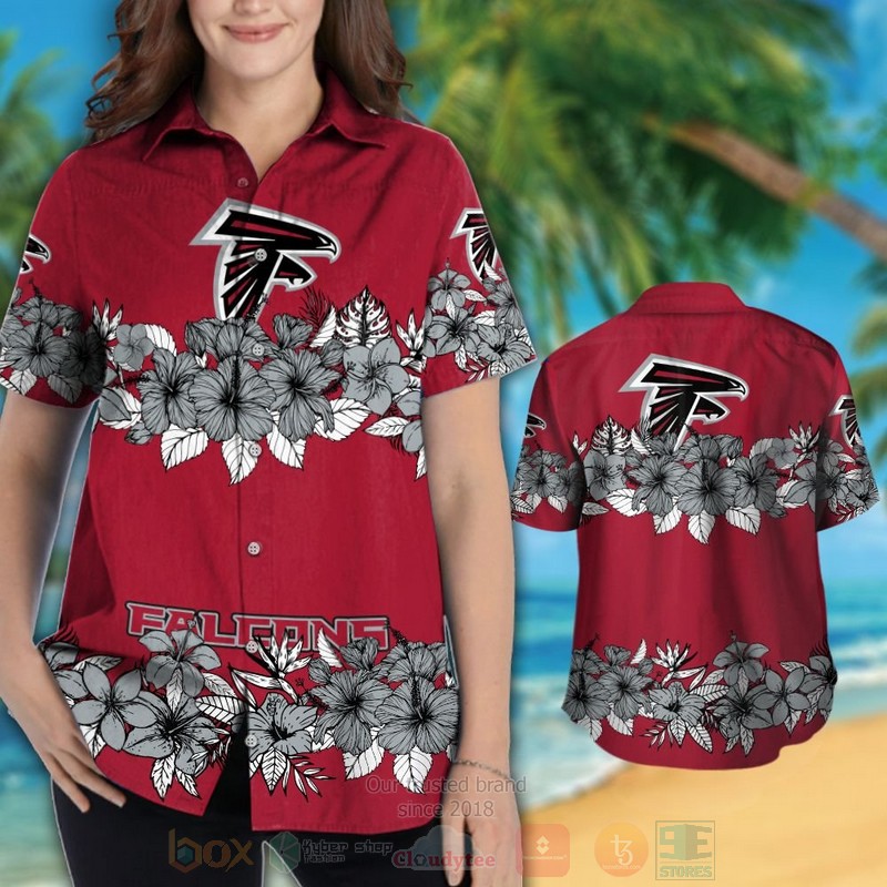 NFL Atlanta Falcons Grey Hibiscus Flower Hawaiian Shirt Short 1 2