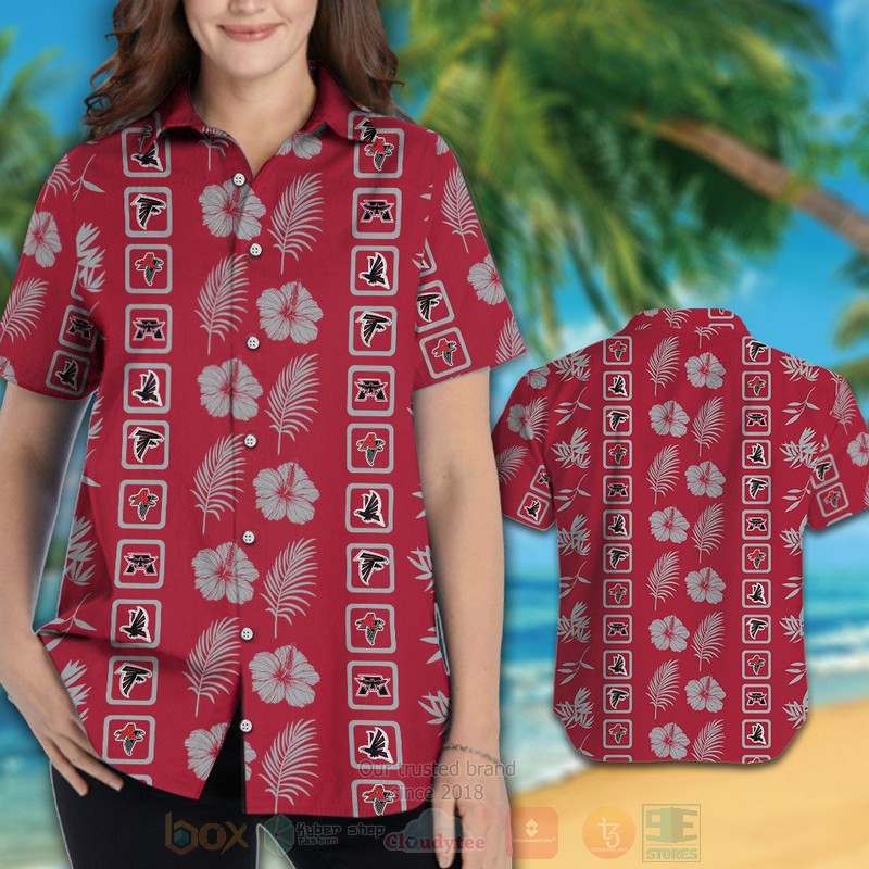 NFL Atlanta Falcons Logo and Hibiscus Flower Hawaiian Shirt Short 1 2