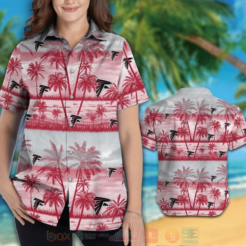 NFL Atlanta Falcons Red White Coconut tree Hawaiian Shirt Short 1 2