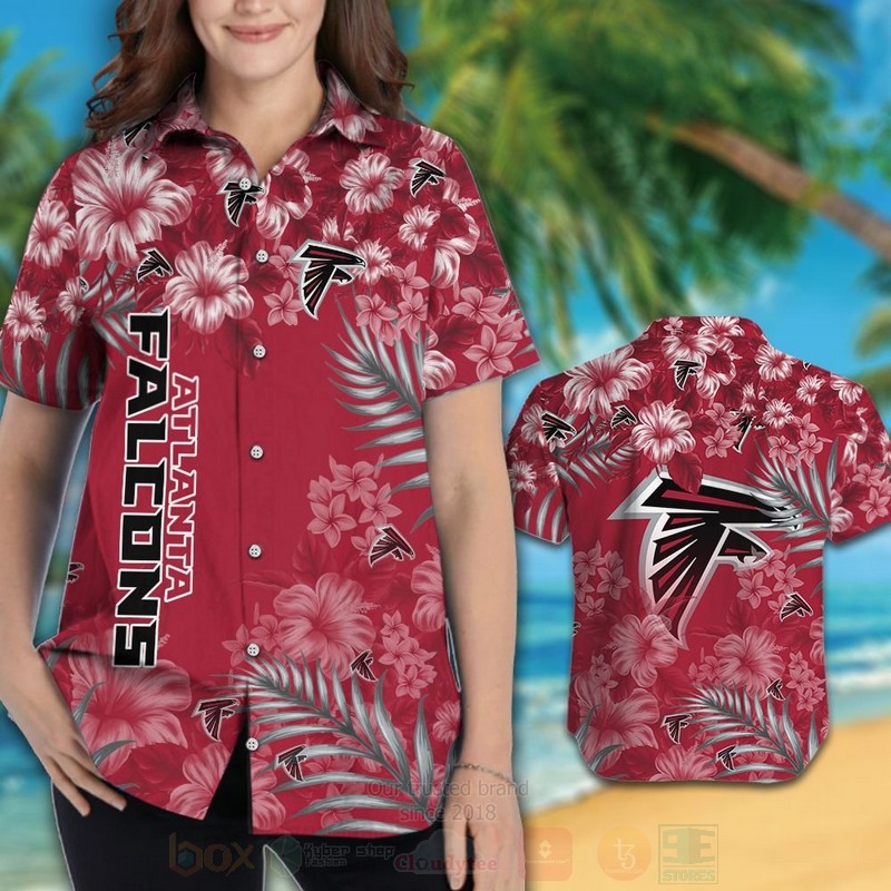 NFL Atlanta Falcons White Hibiscus Flower Hawaiian Shirt Short 1