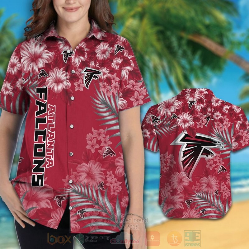 NFL Atlanta Falcons White Hibiscus Flower Hawaiian Shirt Short 1 2