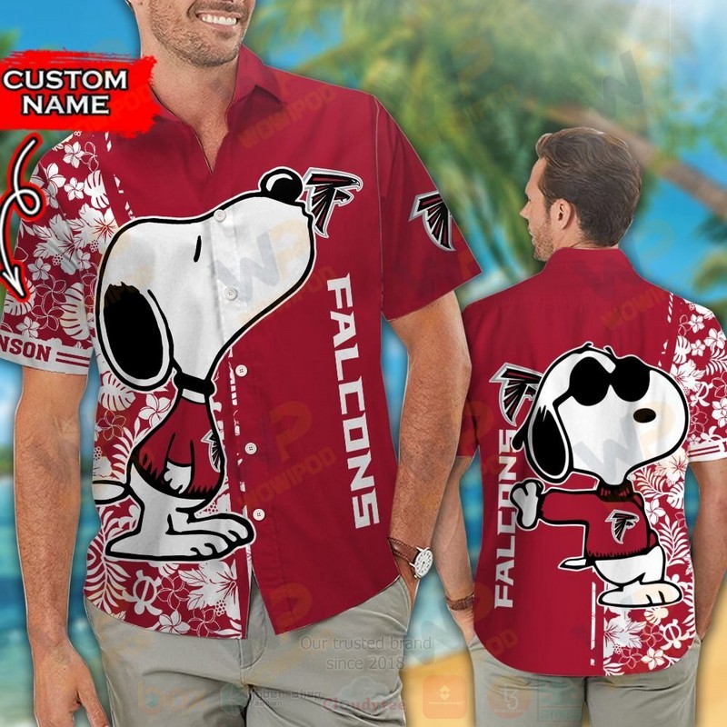 NFL Atlanta Falcons and Snoopy Custom Name Hawaiian Shirt Short