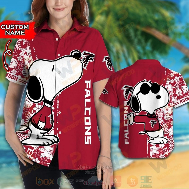 NFL Atlanta Falcons and Snoopy Custom Name Hawaiian Shirt Short 1 2
