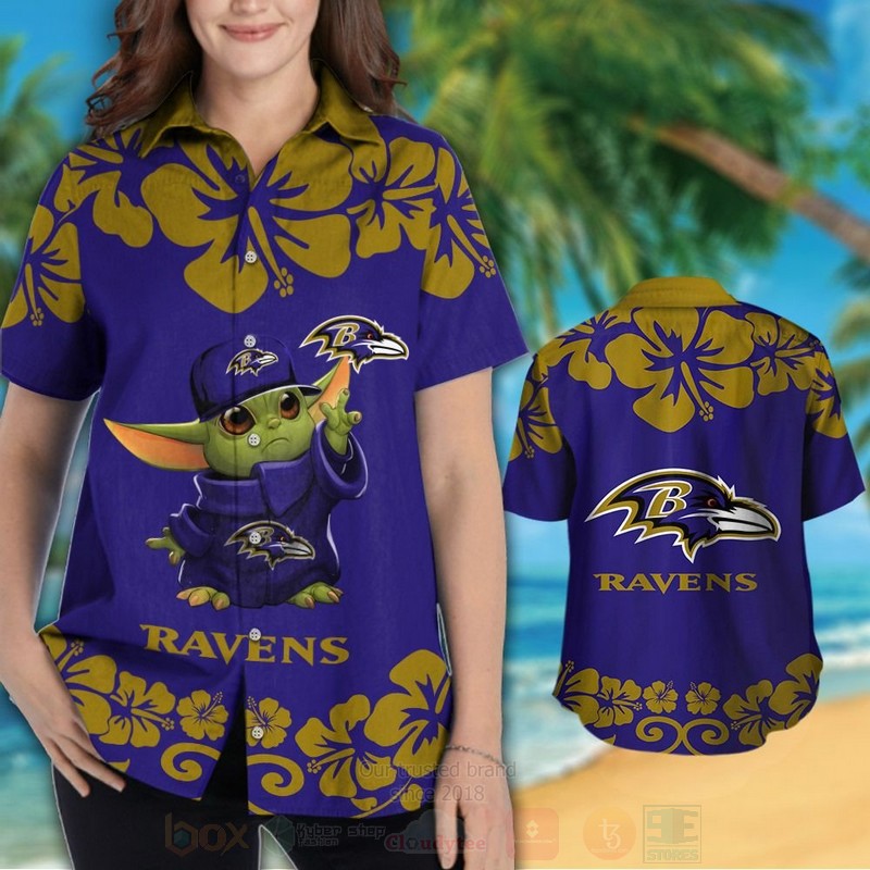 NFL Baltimore Ravens Baby Yoda Hawaiian Shirt Short 1