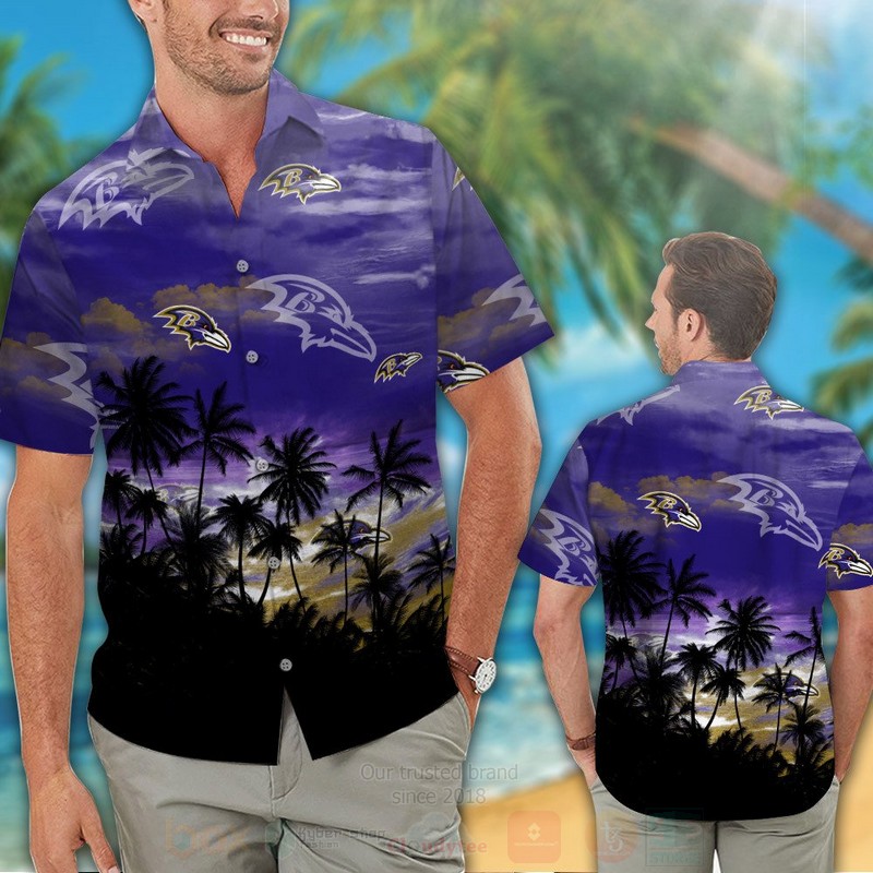NFL Baltimore Ravens Blue Skye Hawaiian Shirt Short