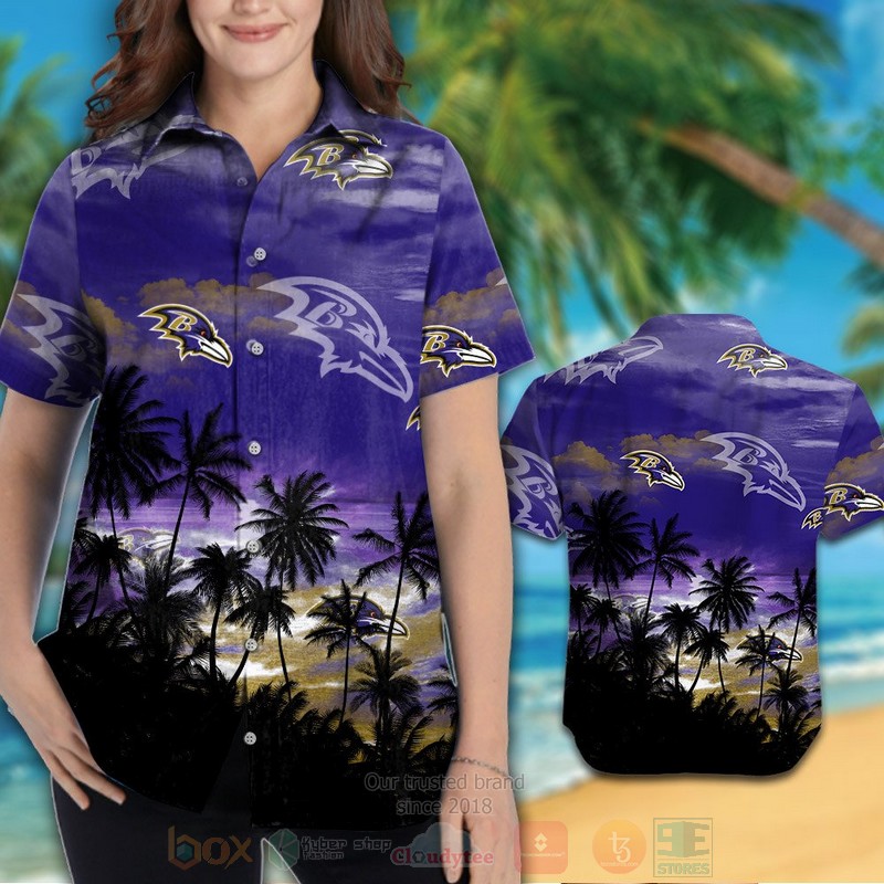 NFL Baltimore Ravens Blue Skye Hawaiian Shirt Short 1 2