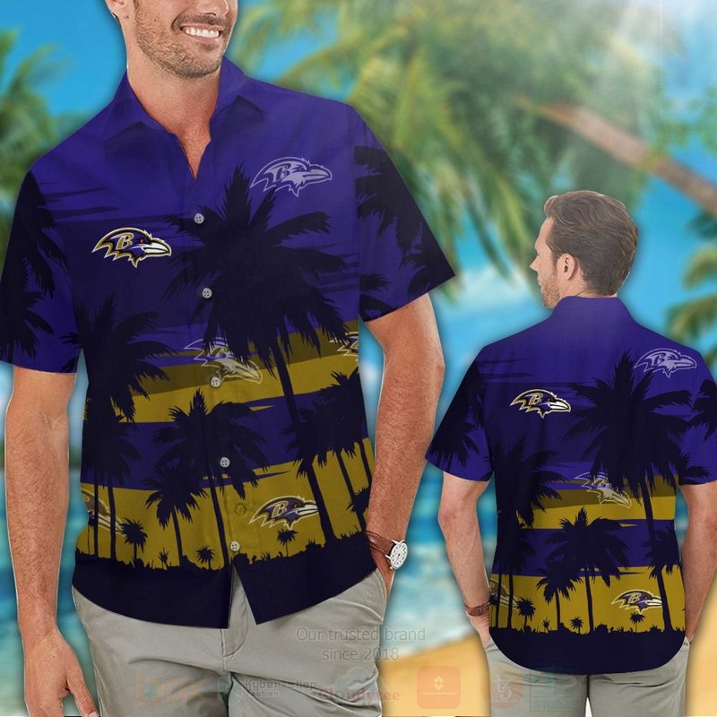 NFL Baltimore Ravens Brown Navy Hawaiian Shirt Short