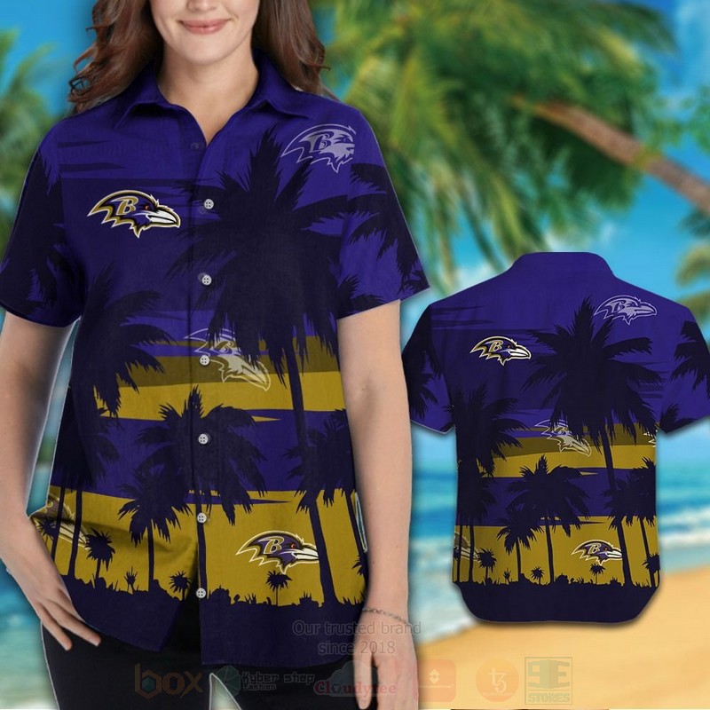 NFL Baltimore Ravens Brown Navy Hawaiian Shirt Short 1