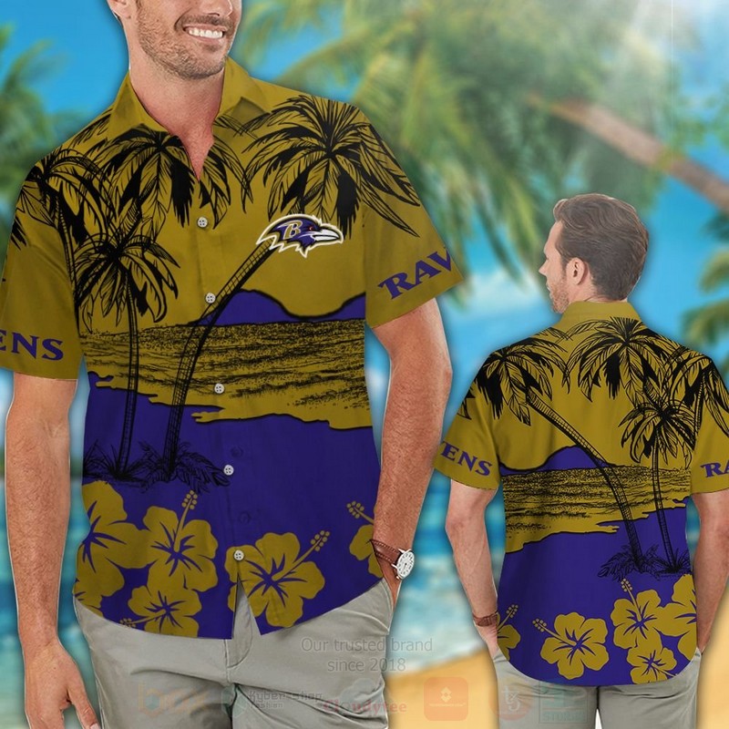 NFL Baltimore Ravens Brown Hawaiian Shirt Short