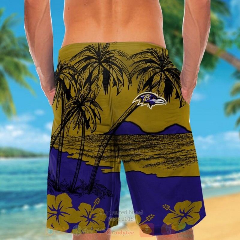 NFL Baltimore Ravens Brown Hawaiian Shirt Short 1 2 3 4 5