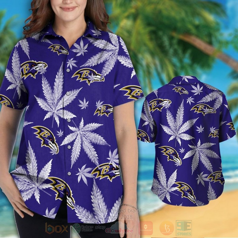 NFL Baltimore Ravens Cannabis Leaves Hawaiian Shirt Short 1 2