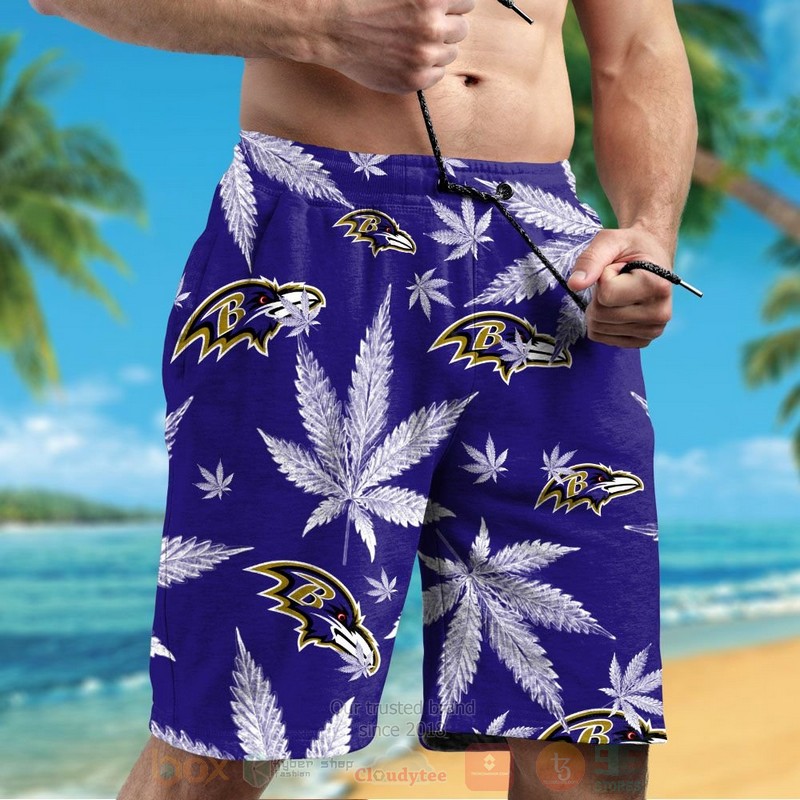 NFL Baltimore Ravens Cannabis Leaves Hawaiian Shirt Short 1 2 3 4