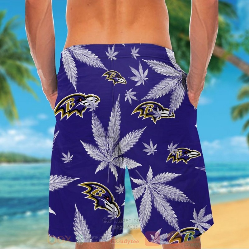 NFL Baltimore Ravens Cannabis Leaves Hawaiian Shirt Short 1 2 3 4 5