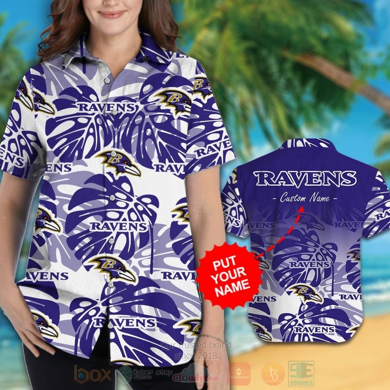 NFL Baltimore Ravens Custom Name Hawaiian Shirt Short 1 2