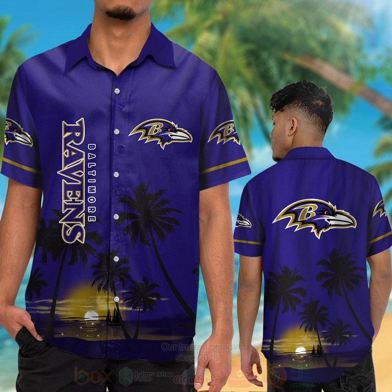 NFL Baltimore Ravens Dark Blue Hawaiian Shirt Short