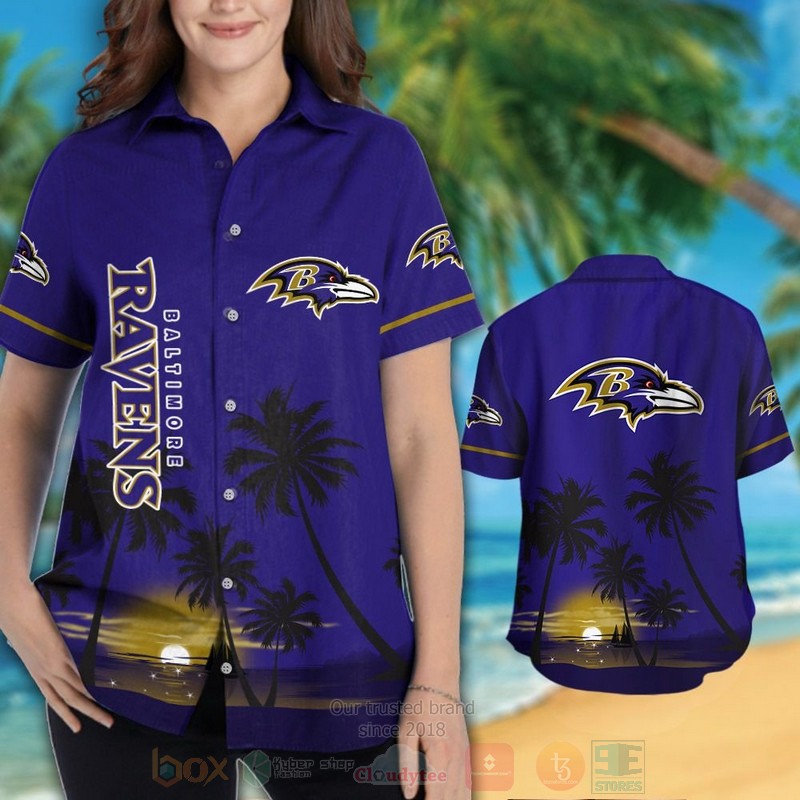 NFL Baltimore Ravens Dark Blue Hawaiian Shirt Short 1 2