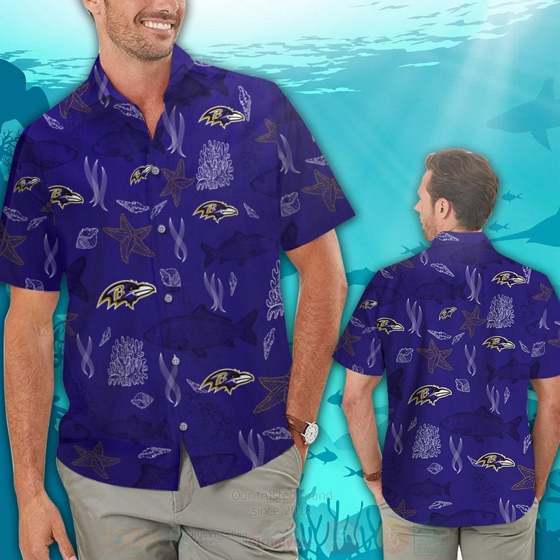 NFL Baltimore Ravens Fish Hawaiian Shirt Short