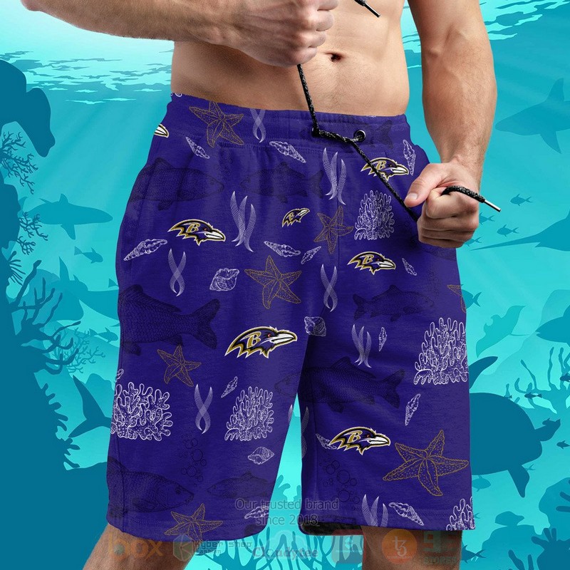 NFL Baltimore Ravens Fish Hawaiian Shirt Short 1 2 3 4
