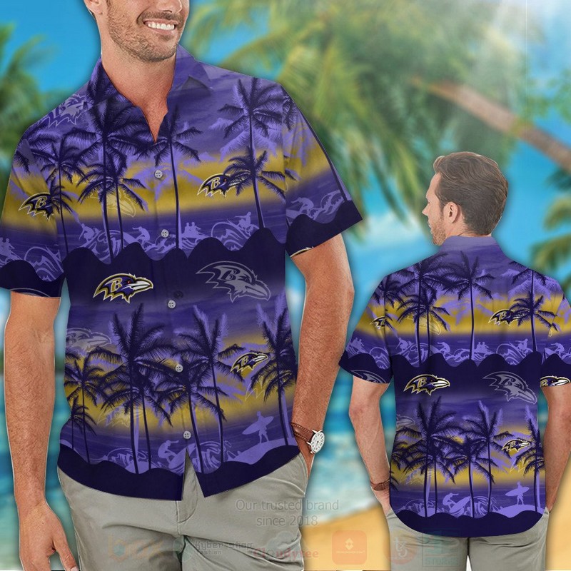 NFL Baltimore Ravens Light purple Hawaiian Shirt Short