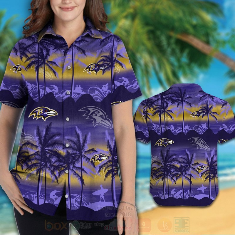 NFL Baltimore Ravens Light purple Hawaiian Shirt Short 1