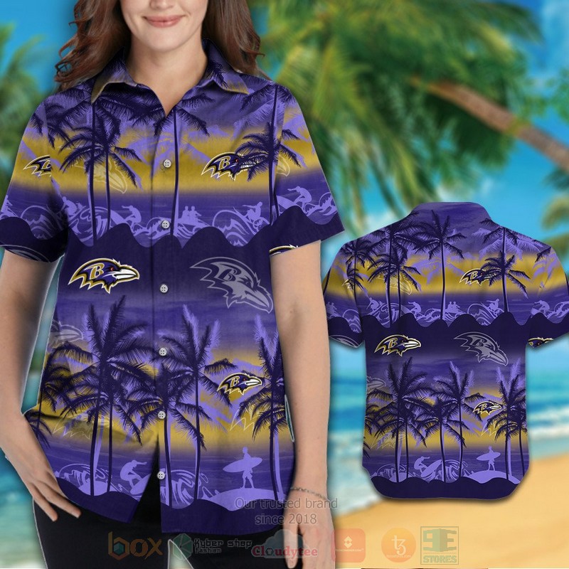 NFL Baltimore Ravens Light purple Hawaiian Shirt Short 1 2