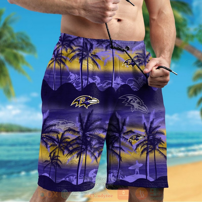 NFL Baltimore Ravens Light purple Hawaiian Shirt Short 1 2 3 4