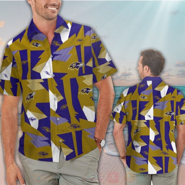 NFL Baltimore Ravens Navy Brown Hawaiian Shirt Short