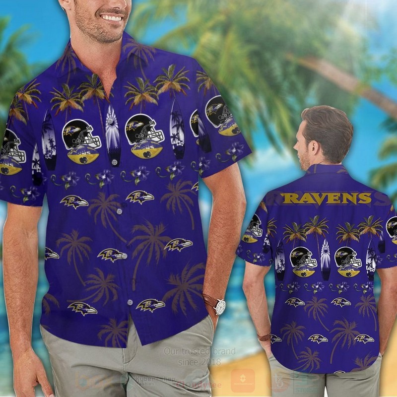 NFL Baltimore Ravens Rugby Cap Hawaiian Shirt Short