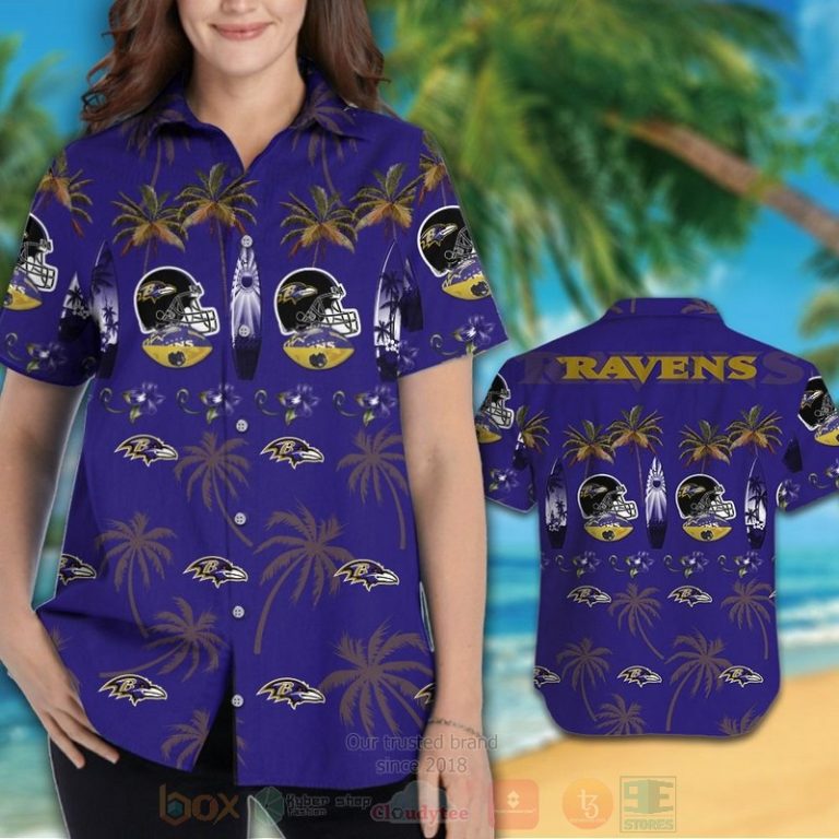 NFL Baltimore Ravens Rugby Cap Hawaiian Shirt Short 1 2