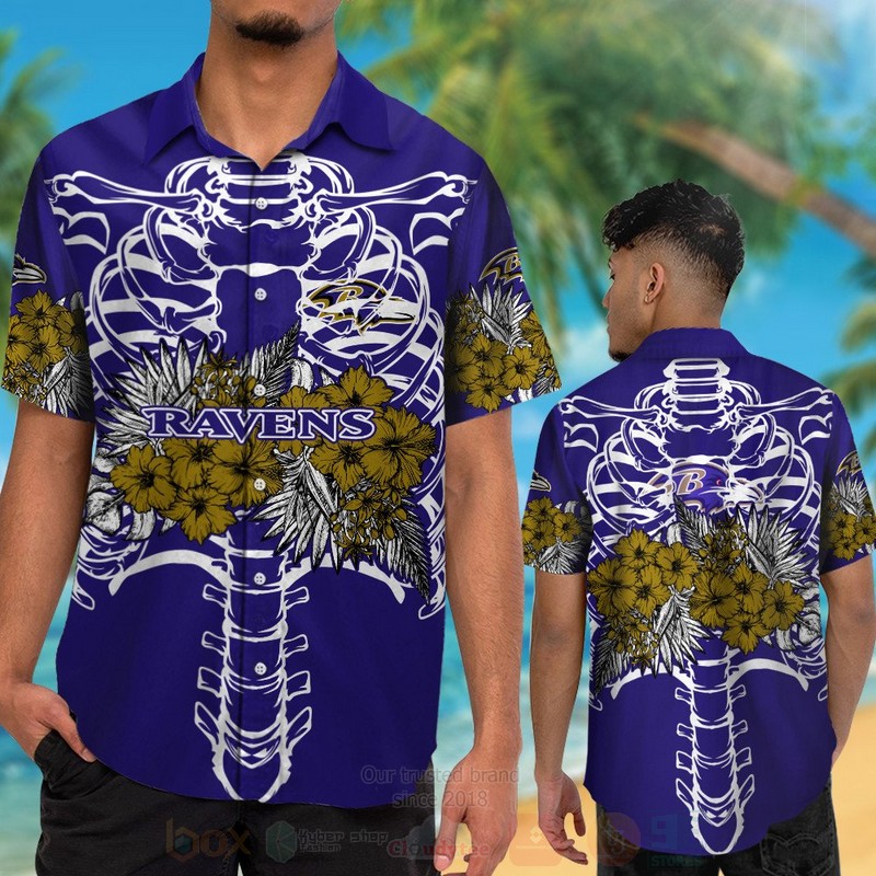 NFL Baltimore Ravens Skeleton Hawaiian Shirt Short