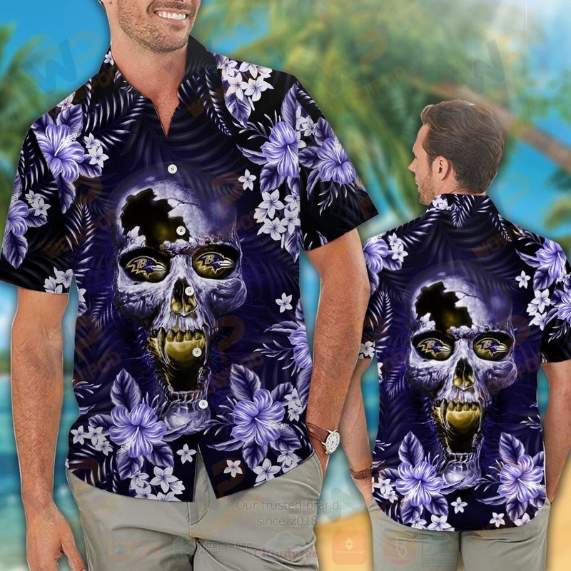 NFL Baltimore Ravens Skull Hawaiian Shirt Short