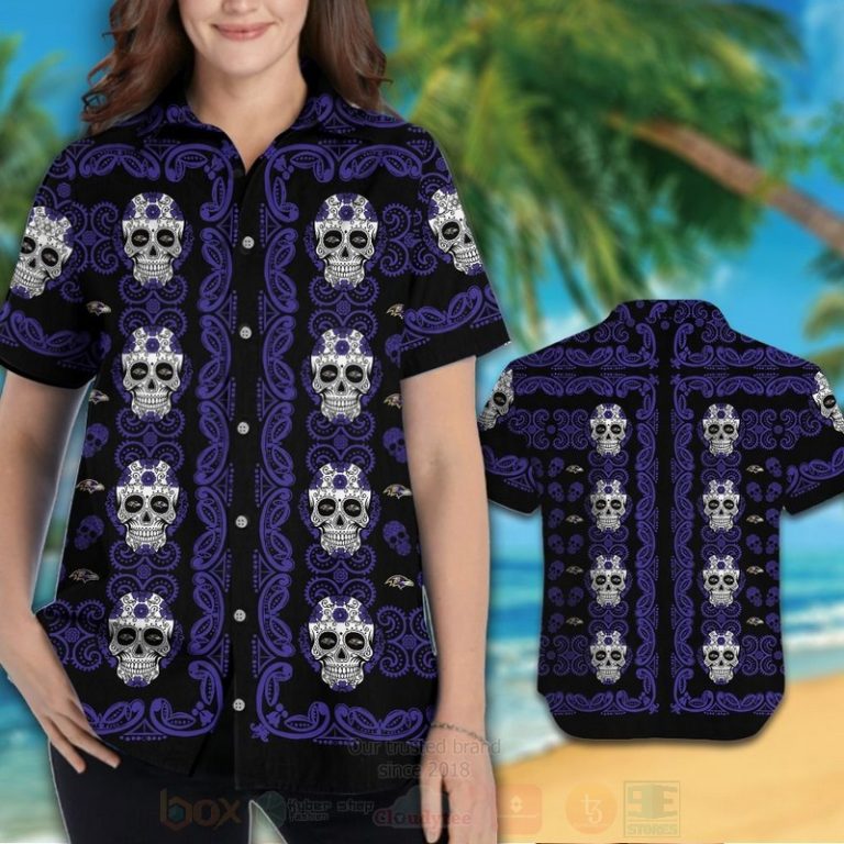 NFL Baltimore Ravens Skulls Hawaiian Shirt Short 1