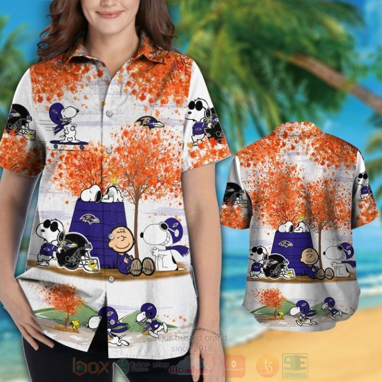 NFL Baltimore Ravens Snoopy Autumn Hawaiian Shirt Short 1 2