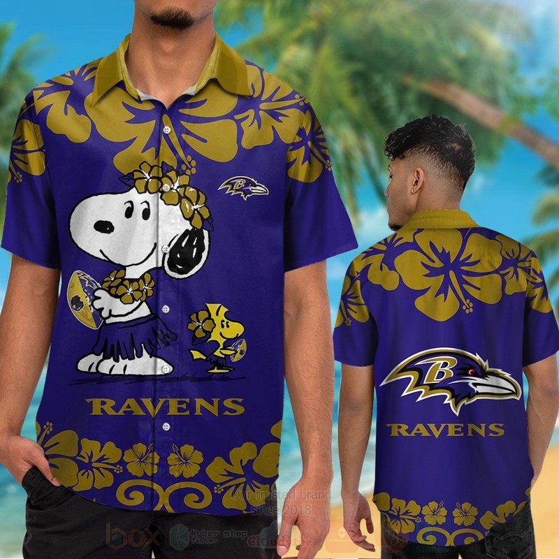 NFL Baltimore Ravens Snoopy and Woodstock Hawaiian Shirt Short
