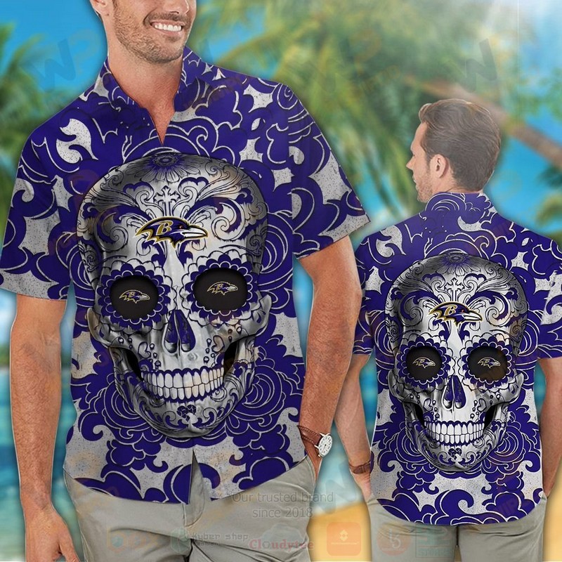 NFL Baltimore Ravens Sugar Skull Hawaiian Shirt