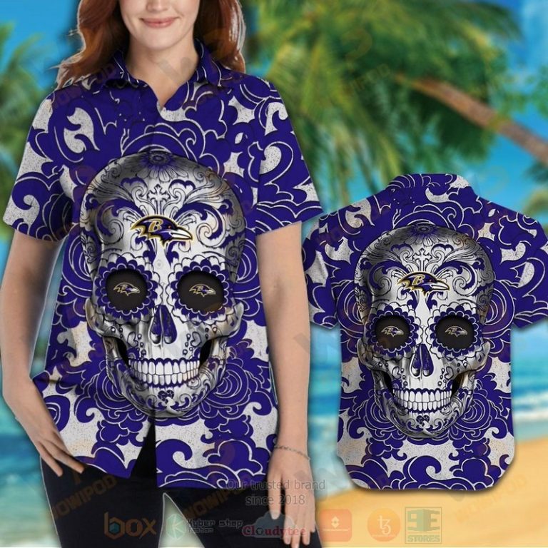 NFL Baltimore Ravens Sugar Skull Hawaiian Shirt 1 2