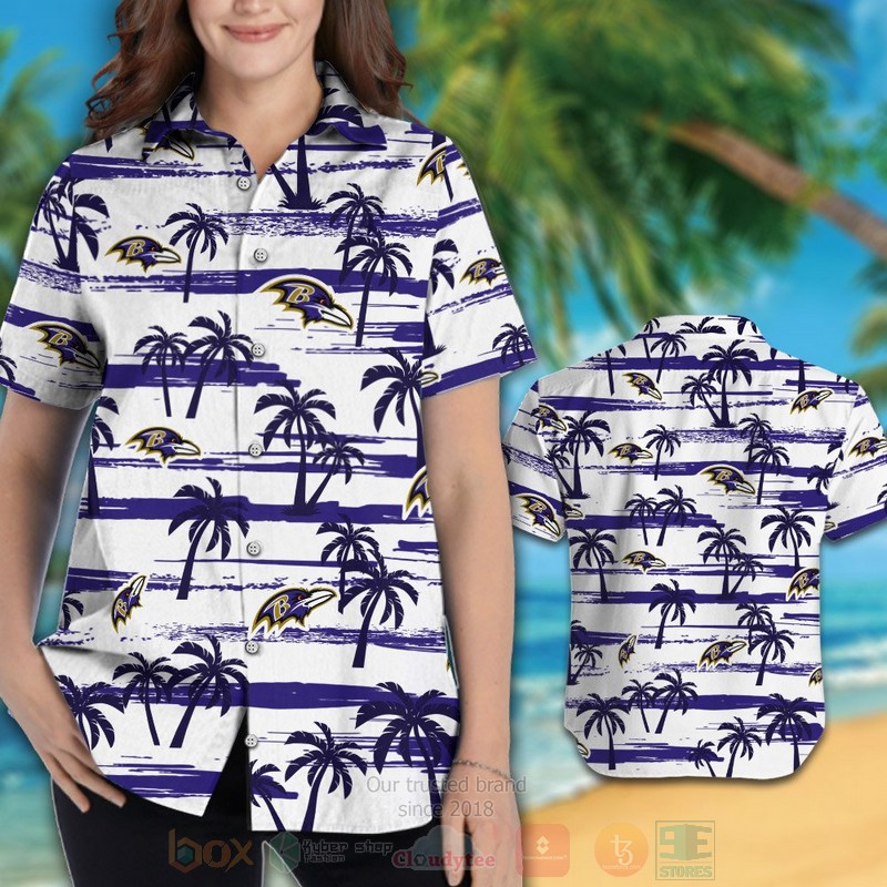 NFL Baltimore Ravens White Navy Hawaiian Shirt Short 1 2