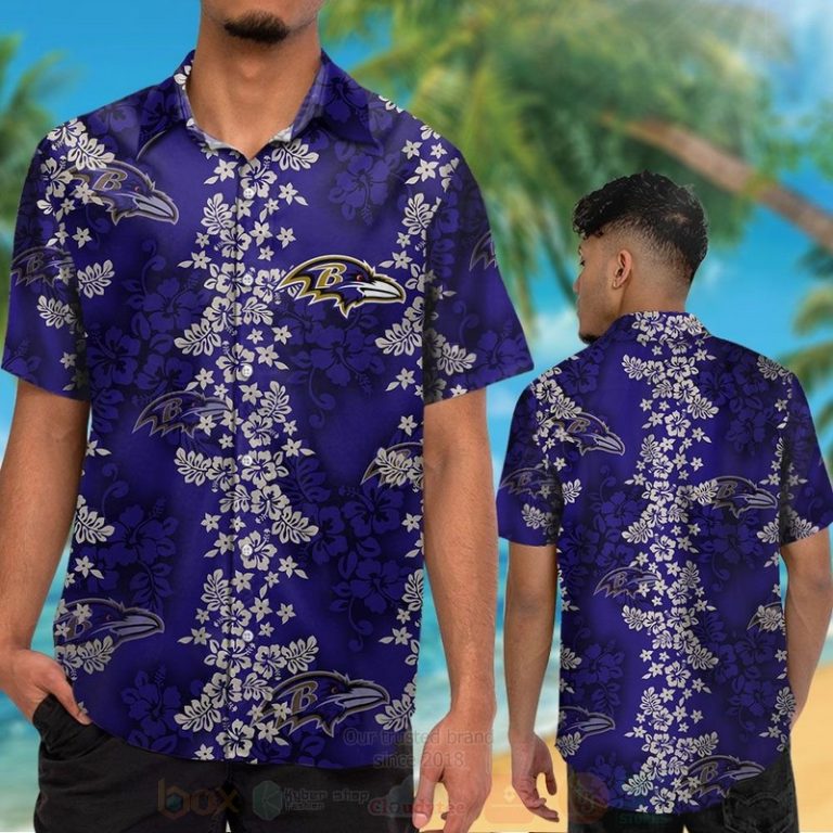 NFL Baltimore Ravens White Hibiscus Flowers Hawaiian Shirt Short