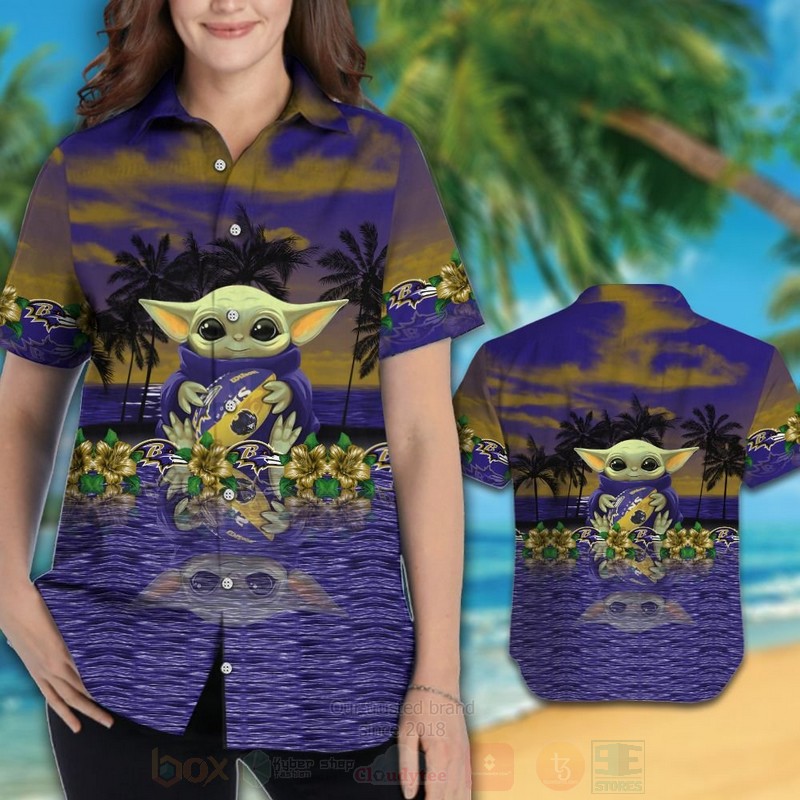 NFL Baltimore Ravens and Baby Yoda Hawaiian Shirt Short 1
