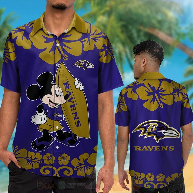NFL Baltimore Ravens and Mickey Mouse Hawaiian Shirt Short