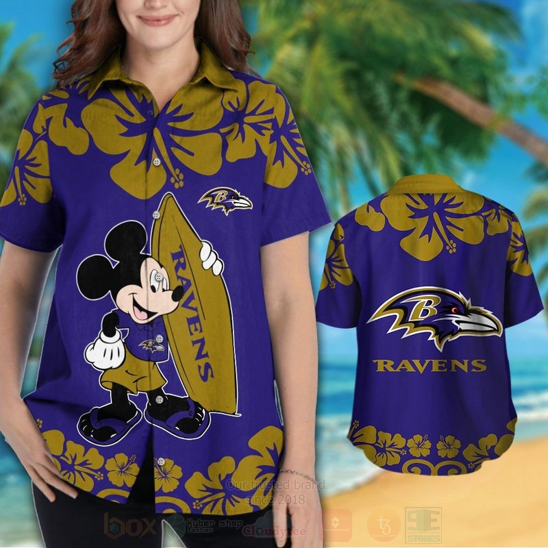 NFL Baltimore Ravens and Mickey Mouse Hawaiian Shirt Short 1