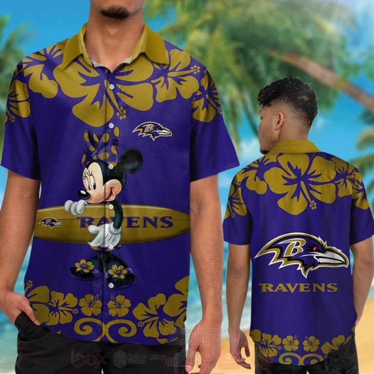 NFL Baltimore Ravens and Minnie Mouse Hawaiian Shirt Short