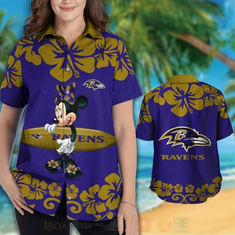 NFL Baltimore Ravens and Minnie Mouse Hawaiian Shirt Short 1