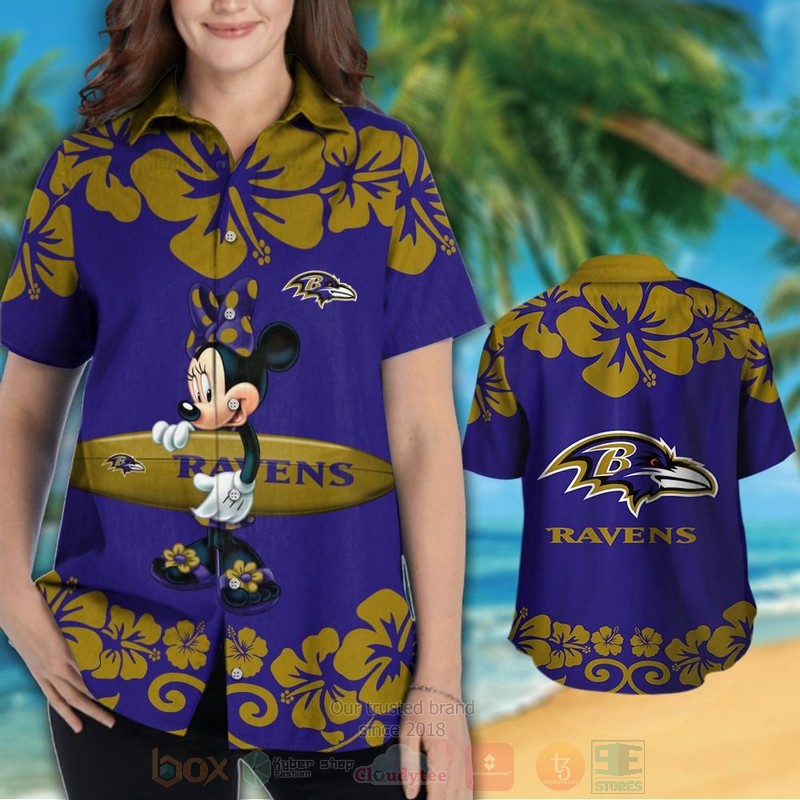 NFL Baltimore Ravens and Minnie Mouse Hawaiian Shirt Short 1 2