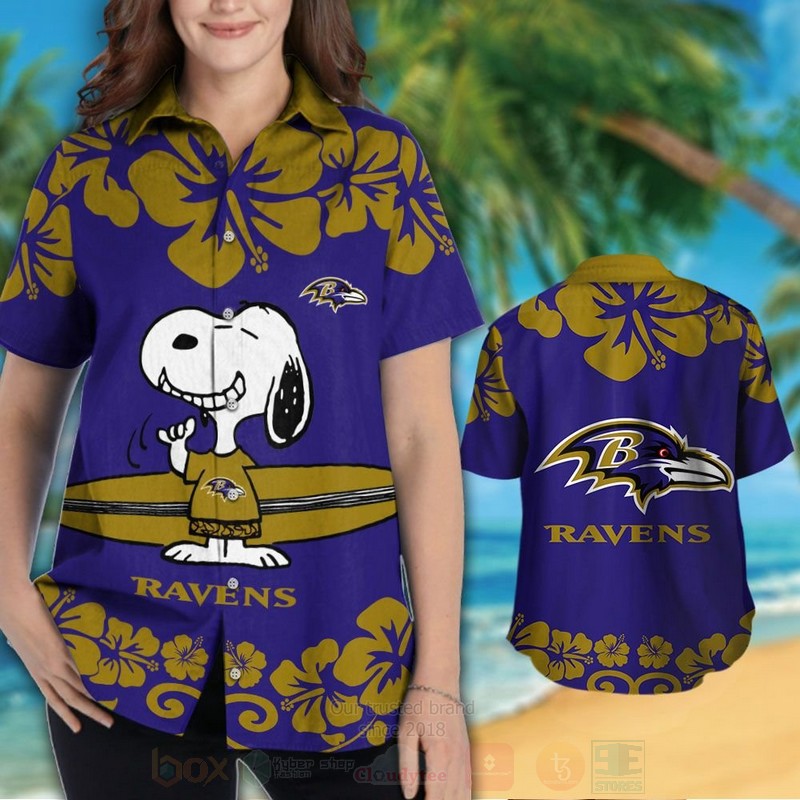 NFL Baltimore Ravens and Snoopy Hawaiian Shirt Short 1