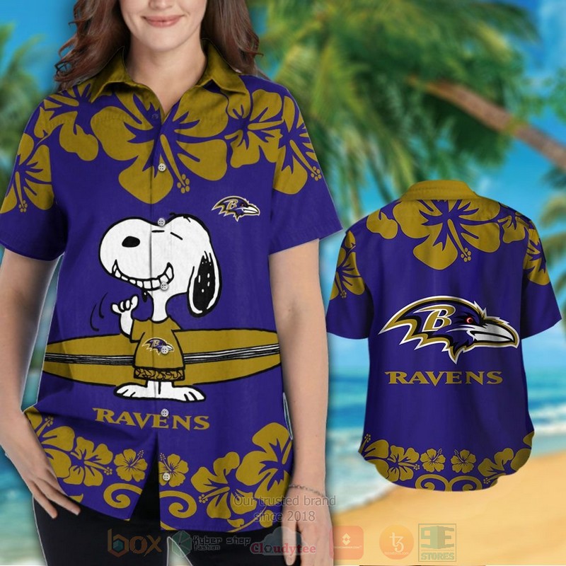 NFL Baltimore Ravens and Snoopy Hawaiian Shirt Short 1 2